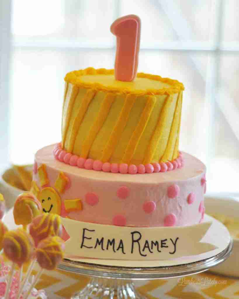 Super cute ideas for a You are My Sunshine first birthday for a girl - lots of yellow/pink/gray colors. Includes menu, cake ideas, decor, etc.