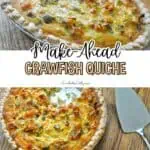 Delicious Cajun crawfish quiche with colorful ingredients and flaky crust.
