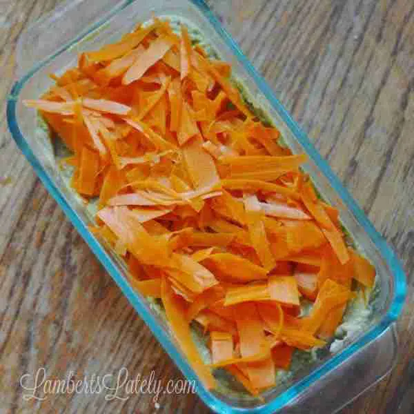 sushi dip with carrots on top.