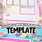 Colorful weekly planner template with days of the week and notes section for organization.