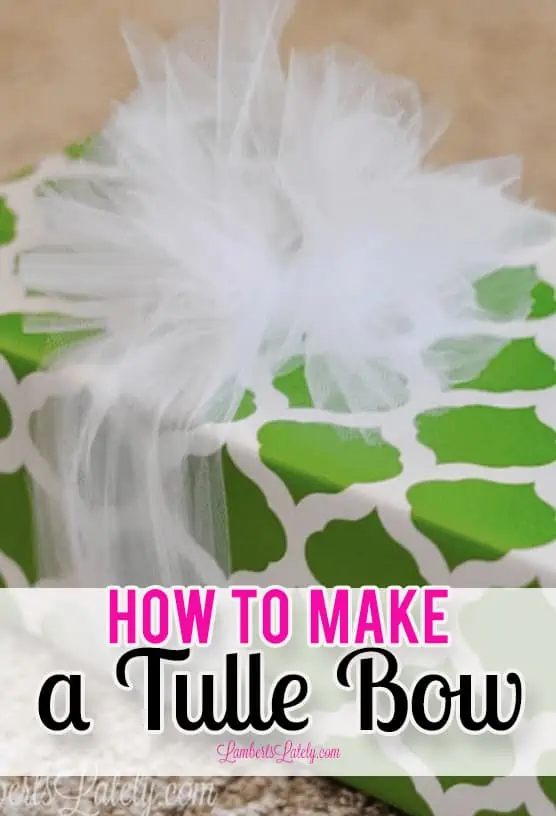 how to make a tulle bow - gift wrapped in green paper with a tulle bow on top
