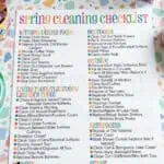 Colorful spring and fall cleaning checklist for home organization and cleaning tasks.