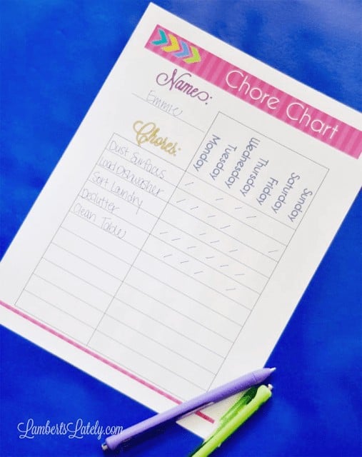This free printable chore chart for kids is great! Site also has a list of age-appropriate household duties for children.