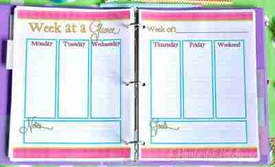 teacher week at a glance printable pages in a binder.