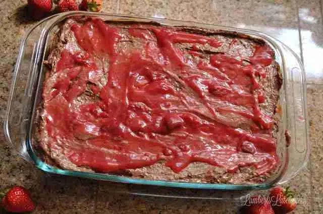 strawberry glaze over chocolate icing.
