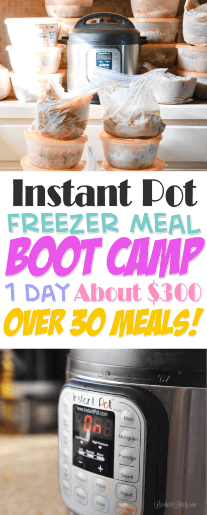Grab a collection of over 30 electric pressure cooker Freezer Meals with this Instant Pot Freezer Meal Boot Camp! These are easy recipes that can give you dump and go meals for a month. Includes printable freezer meal labels and grocery lists for healthy make ahead dinners.