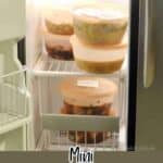 Frozen meal prep containers in a freezer for make-ahead meals.