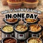 Assorted homemade Instant Pot meals in containers and jars for freezer prep.