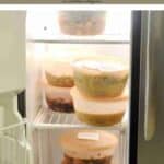 Frozen meal prep containers in an Instant Pot freezer.