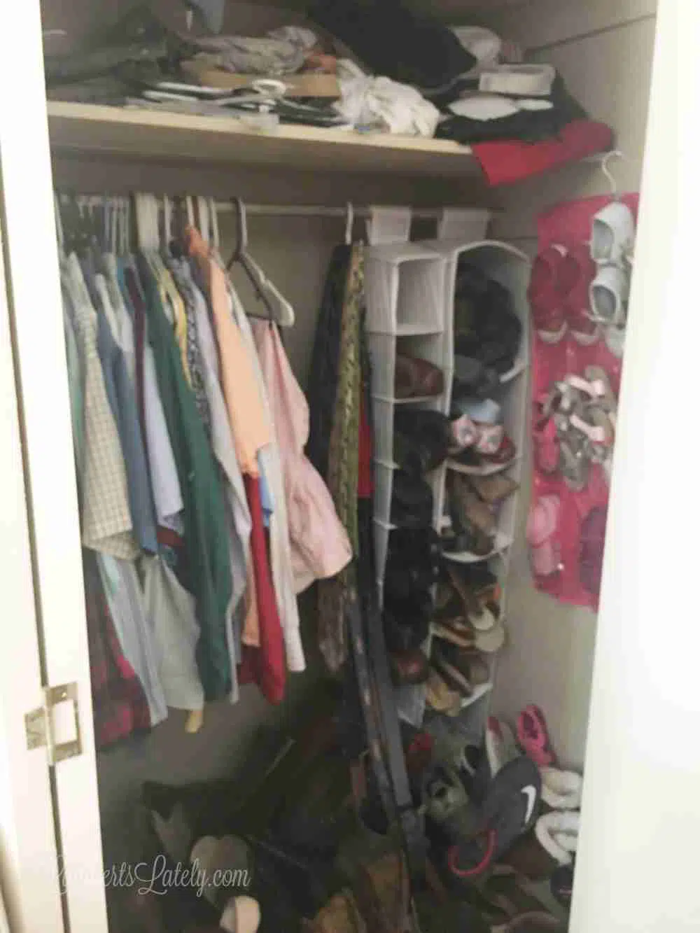 messy small closet.