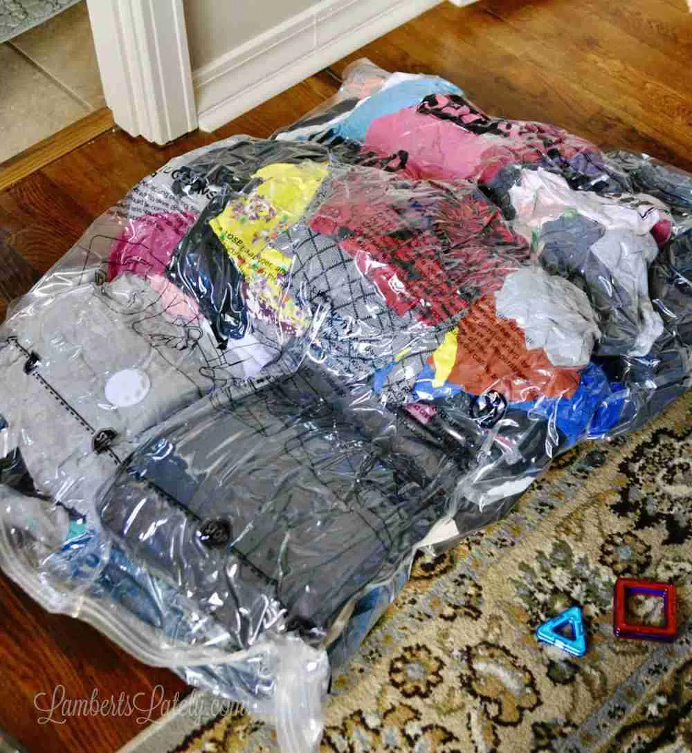 clothing in a vacuum bag.