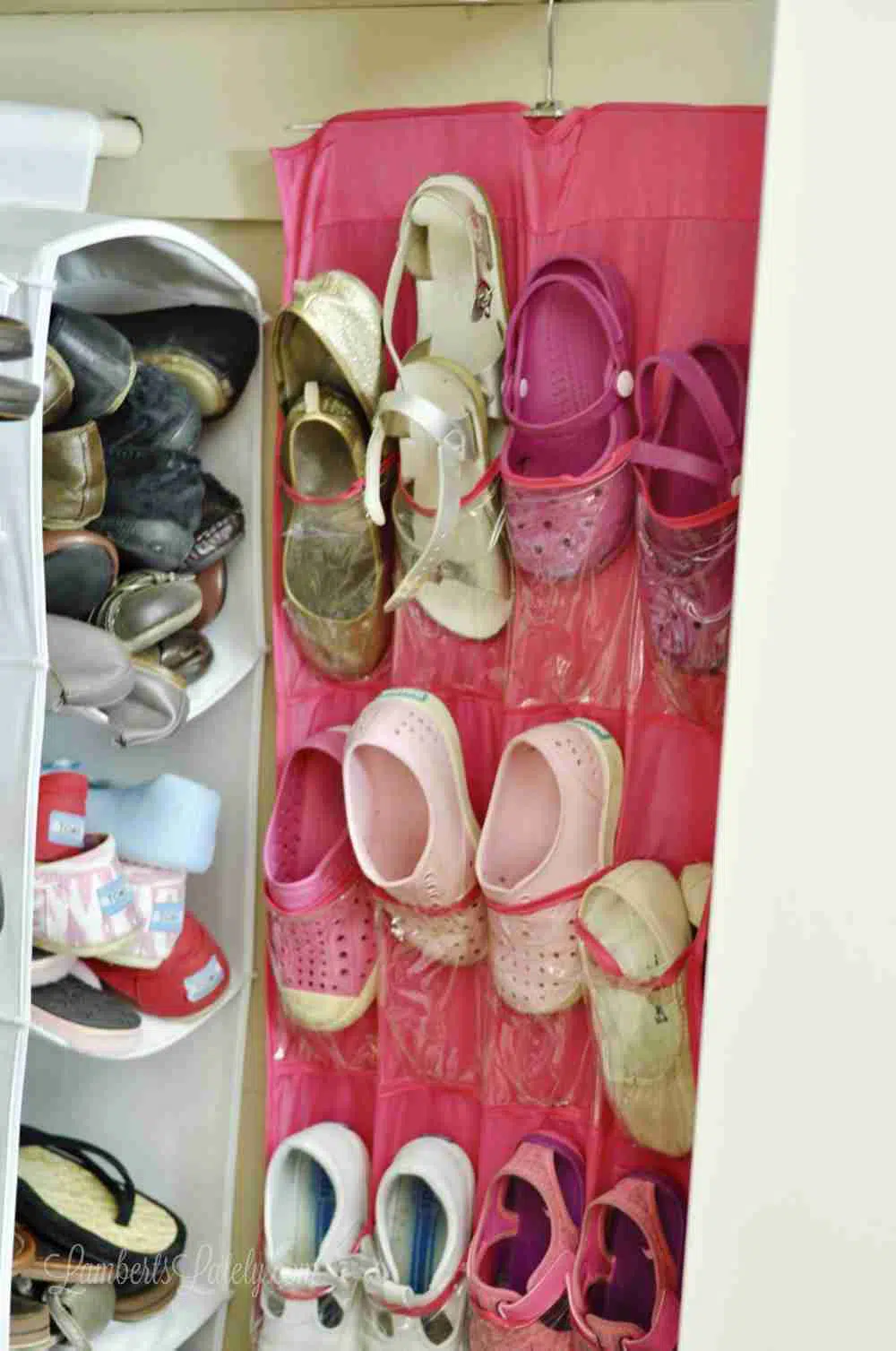 pink shoe organizer.