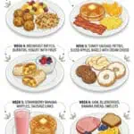 Six weeks of breakfast prep ideas with printable grocery lists and menus.