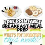 Variety of breakfast foods including muffins, pancakes, burritos, and cereal.
