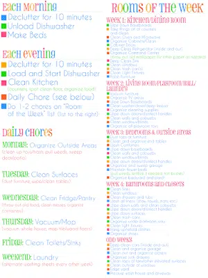 printable daily and weekly cleaning schedule
