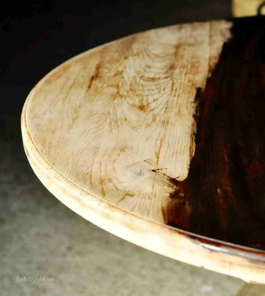 wood table, half stained.