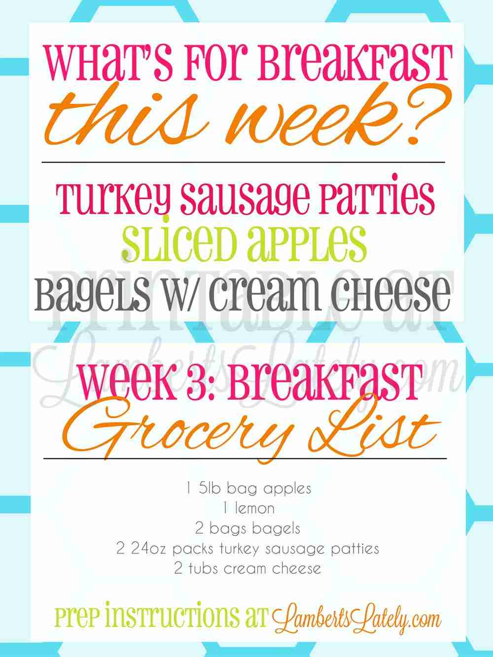 screenshot of what\'s for breakfast this week and grocery list for week 3.