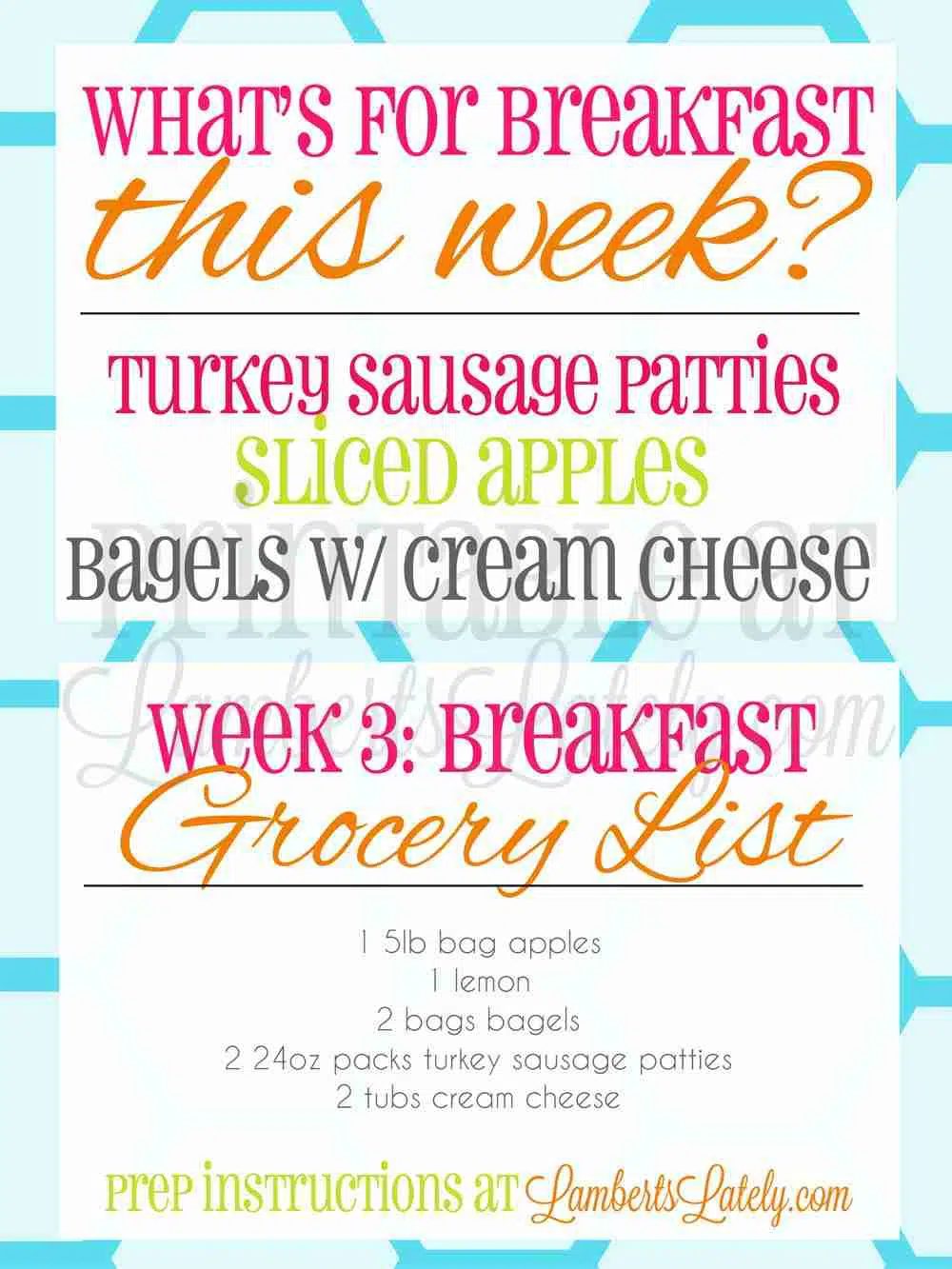 screenshot of what\'s for breakfast this week and grocery list for week 3.
