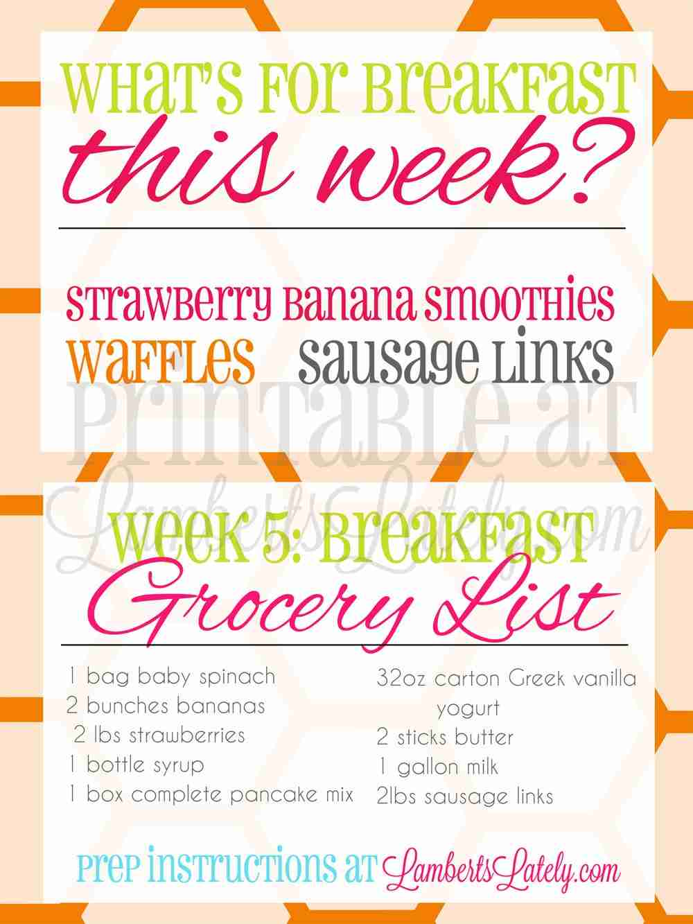 screenshot of what\'s for breakfast this week and grocery list for week 5.