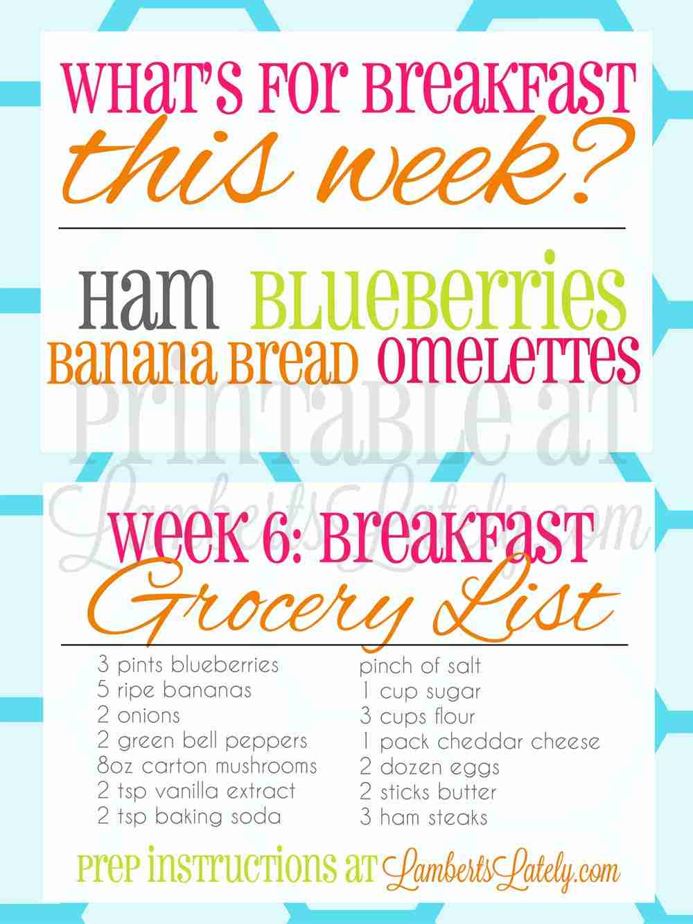 screenshot of what\'s for breakfast this week and grocery list for week 6.