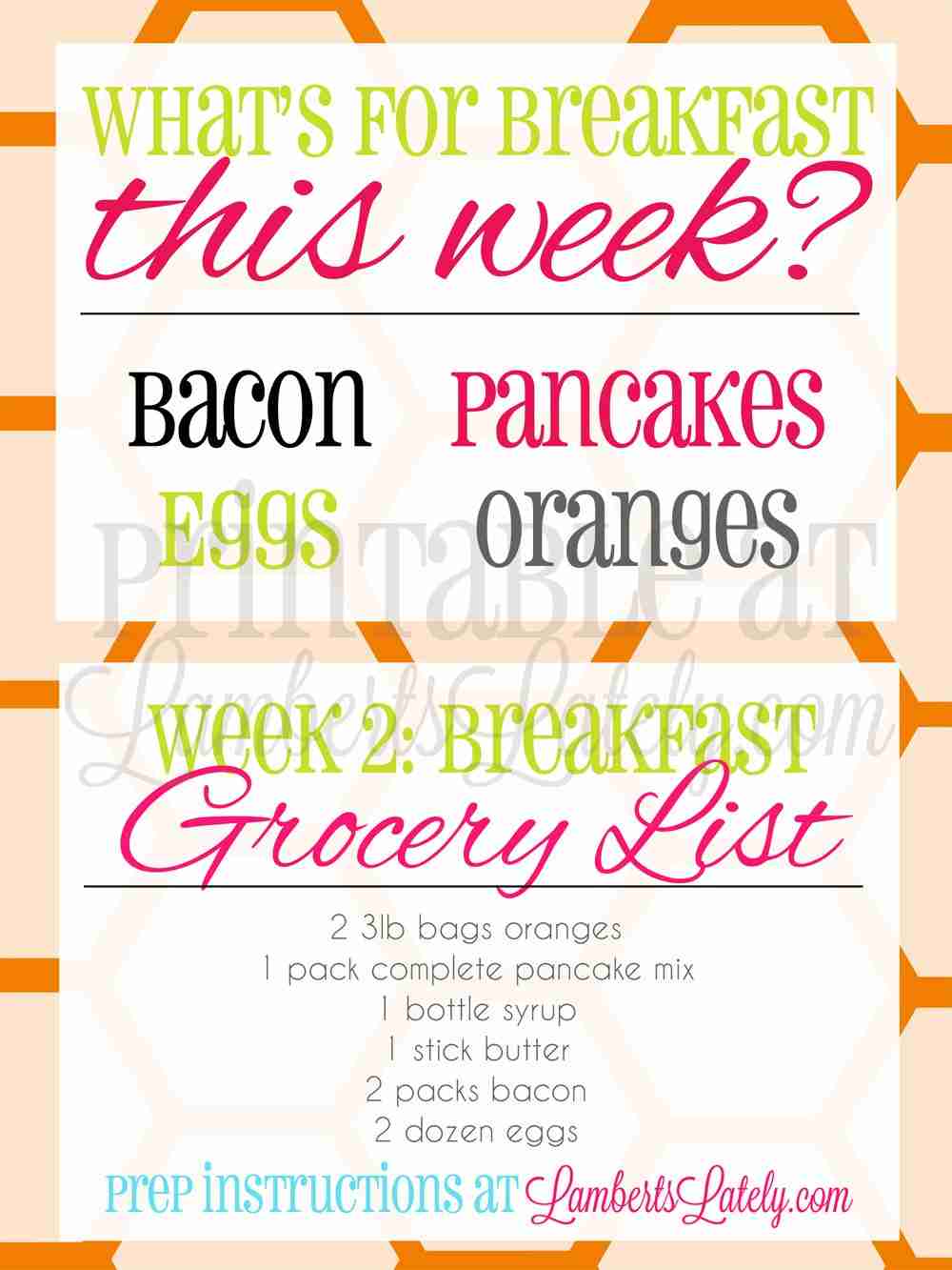 screenshot of what\'s for breakfast this week and grocery list for week 2.