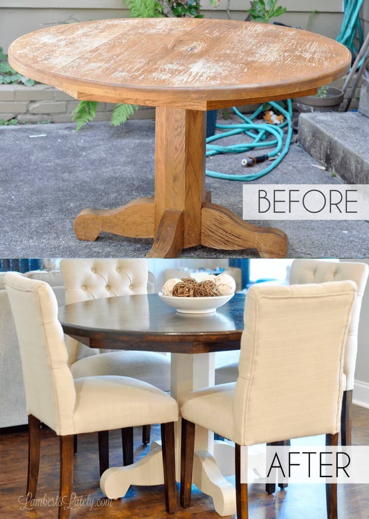 How to Refinish a Kitchen Table Farmhouse Style || DIY Stained Top Painted Base Legs || Ideas for a Wood Oak Table || Minwax Espresso Tabletop