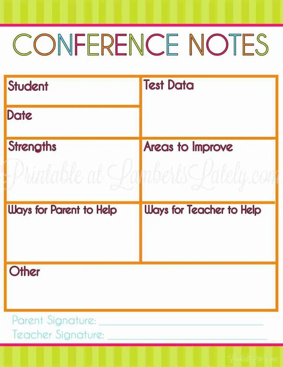 conference notes teacher planner page.