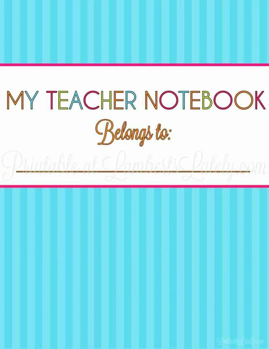 screenshot of my teacher notebook cover with blue stripes.