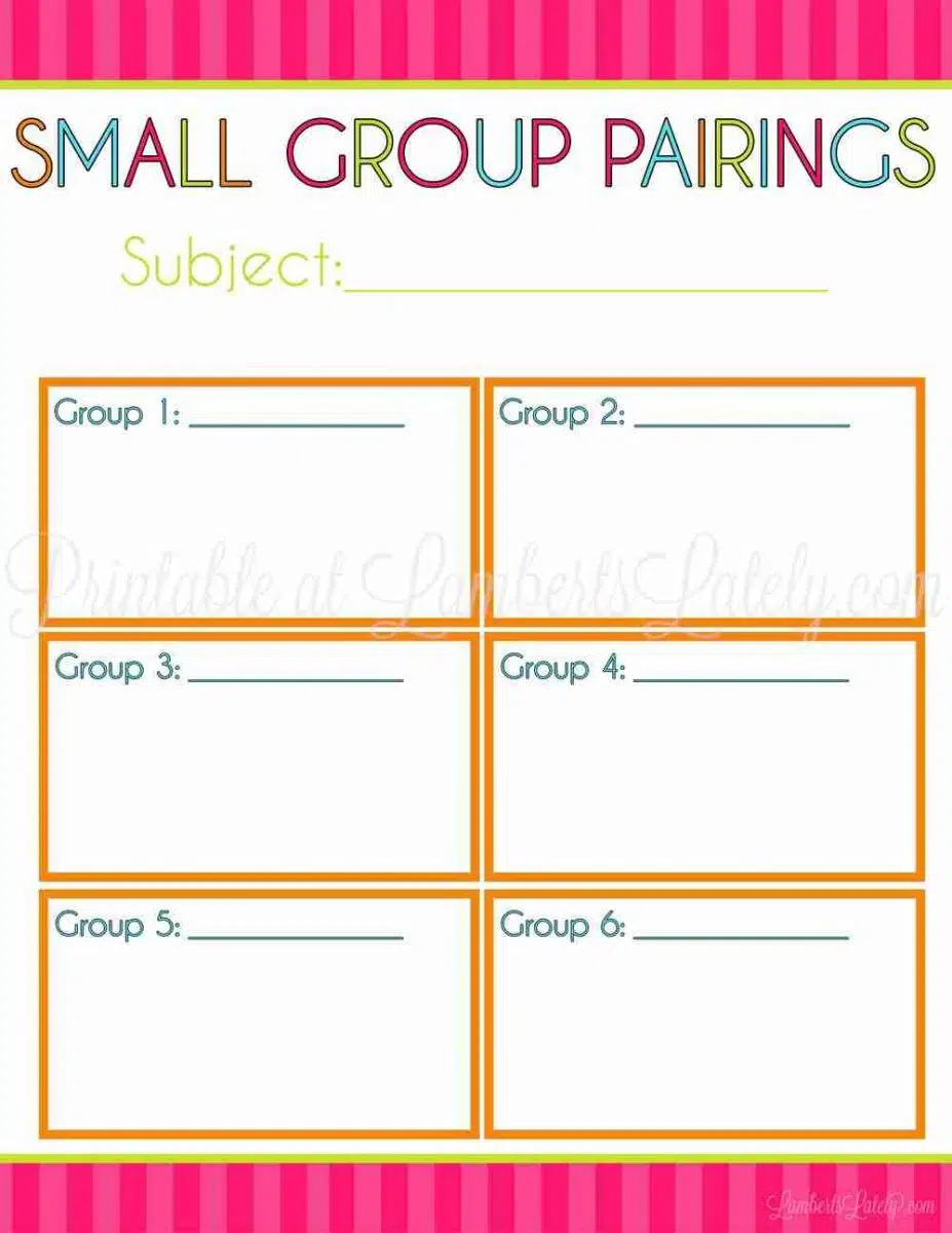 small group pairings teacher planner page.