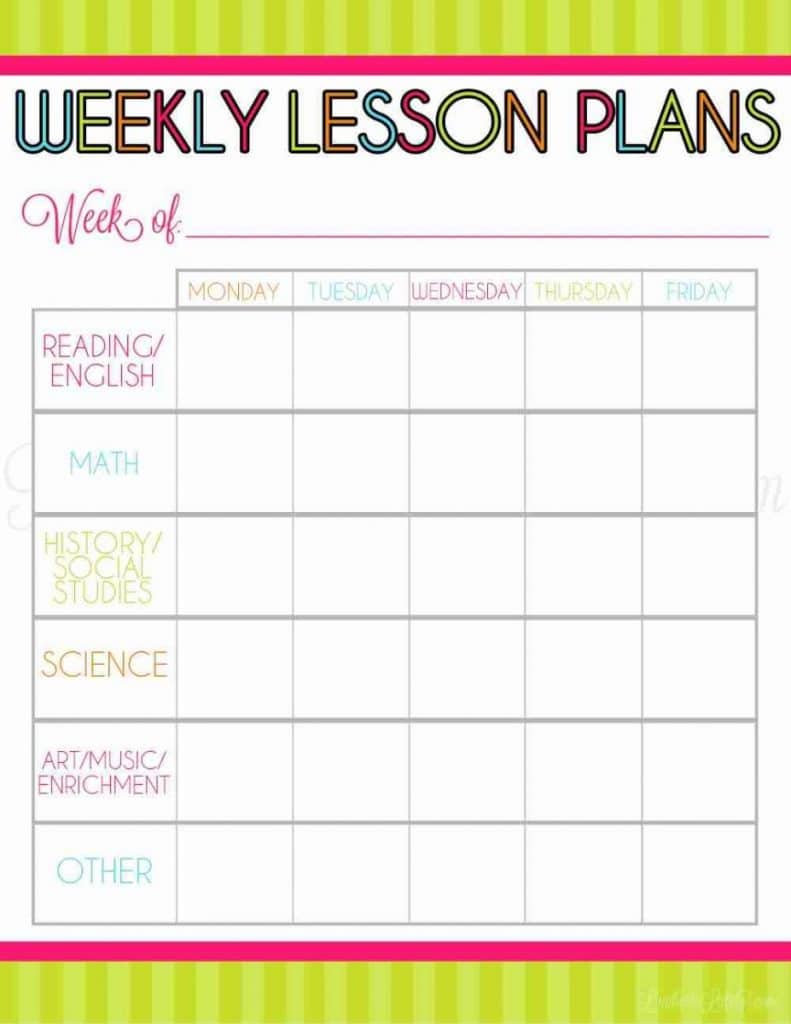 weekly lesson plans printable.