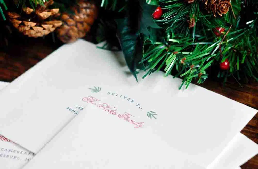 addressed envelope with christmas florals.