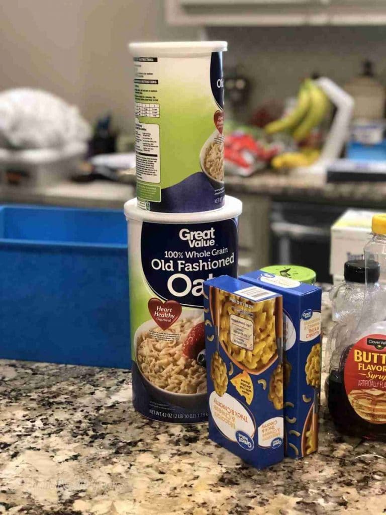 similar foods grouped together on a counter.