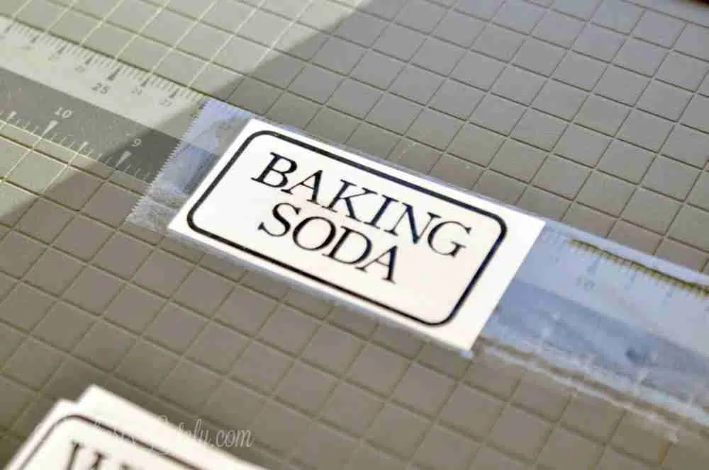 baking soda label with packing tape on top.