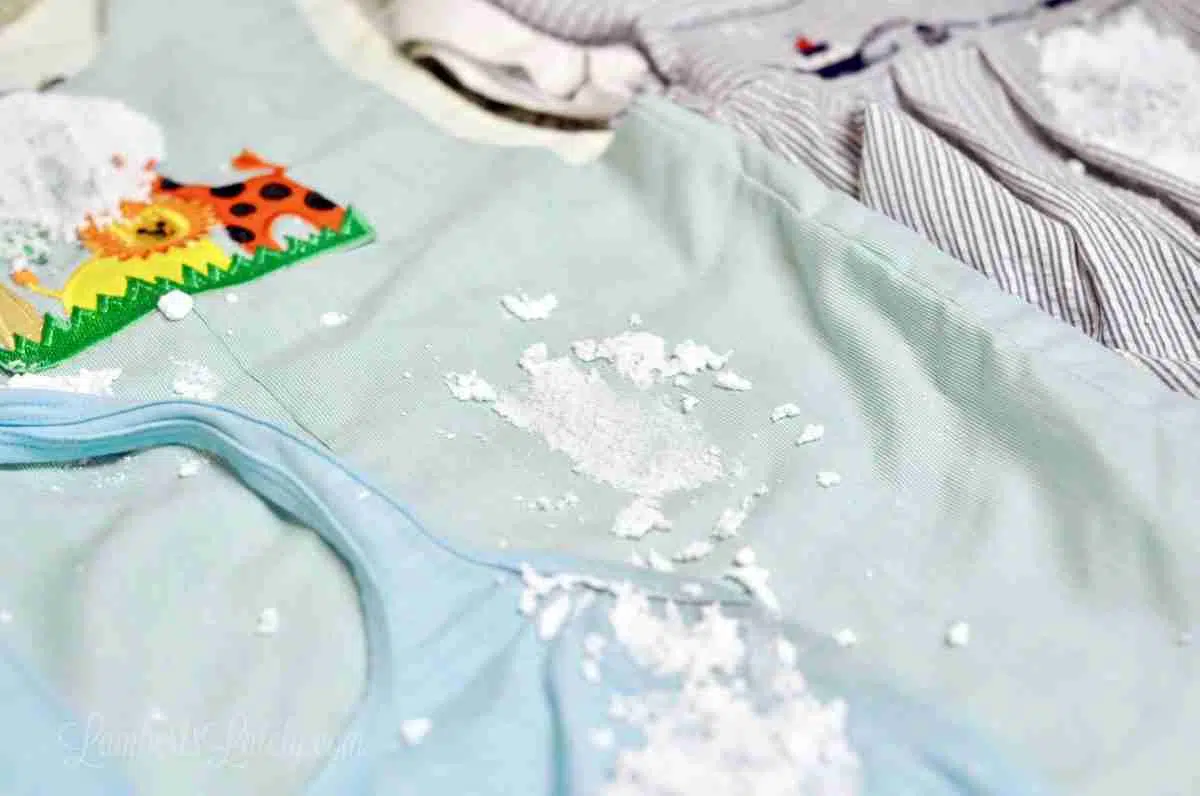 clothes covered in oxiclean paste.