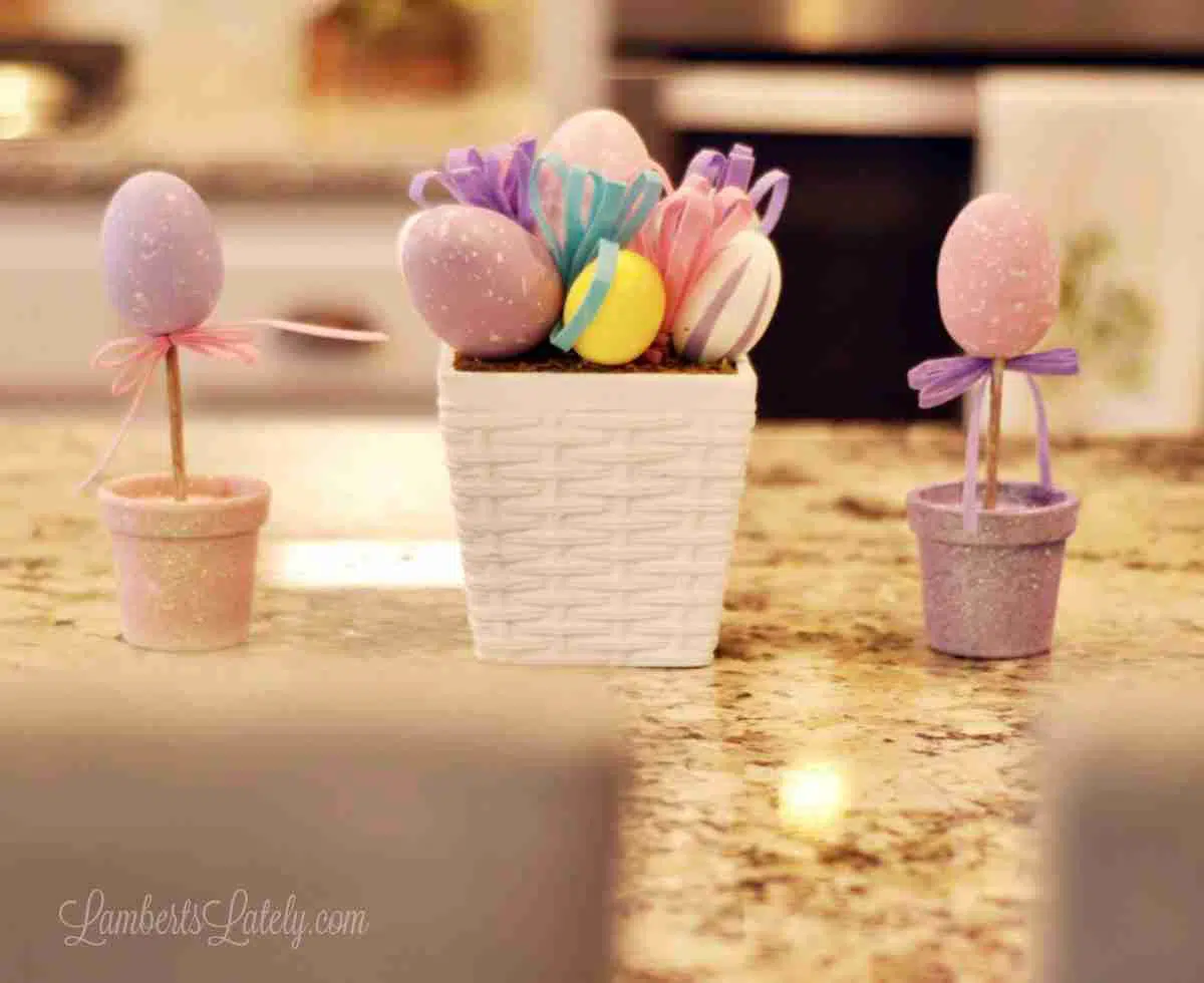 easter decorations on a kitchen counter.