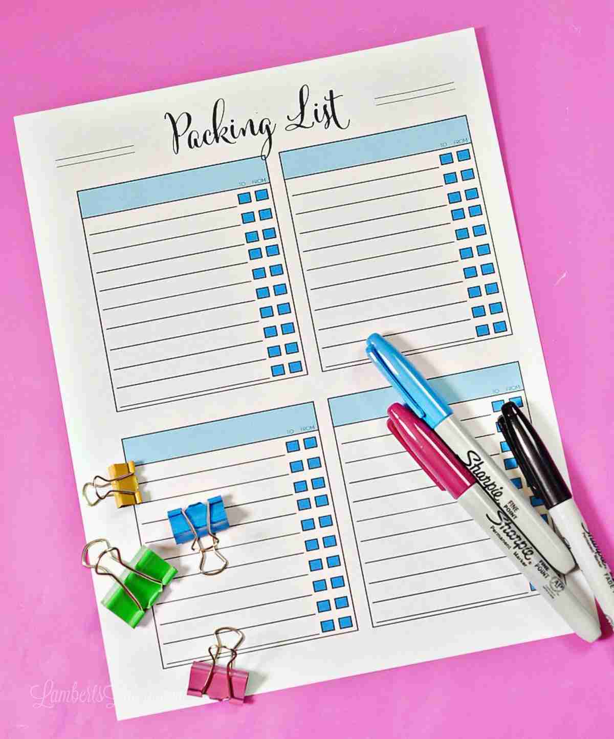 free printable vacation packing list