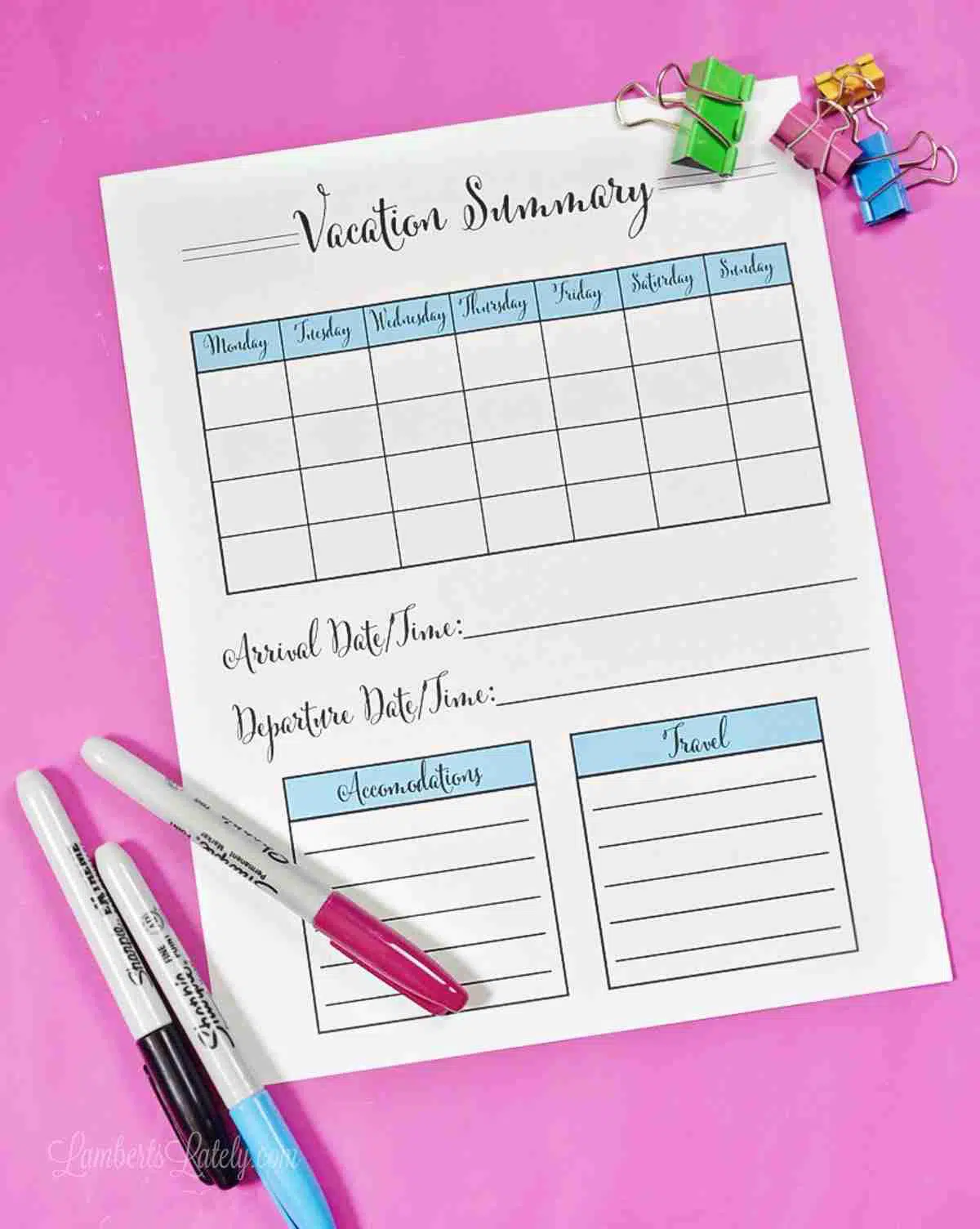 vacation summary template free printable