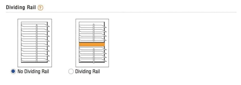 screenshot of selecting dividing rail on plantation shutters.