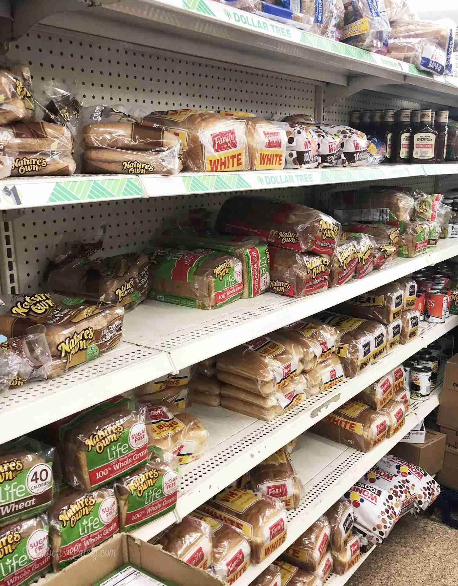 bread on a store shelf.