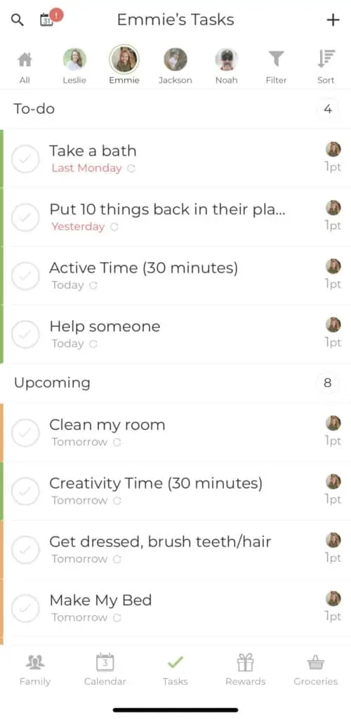 screenshot of our home app chore list.