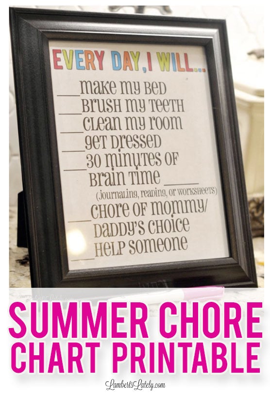 summer chore chart printable for kids
