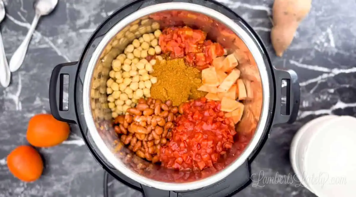 ingredients for turkey chili in an instant pot.