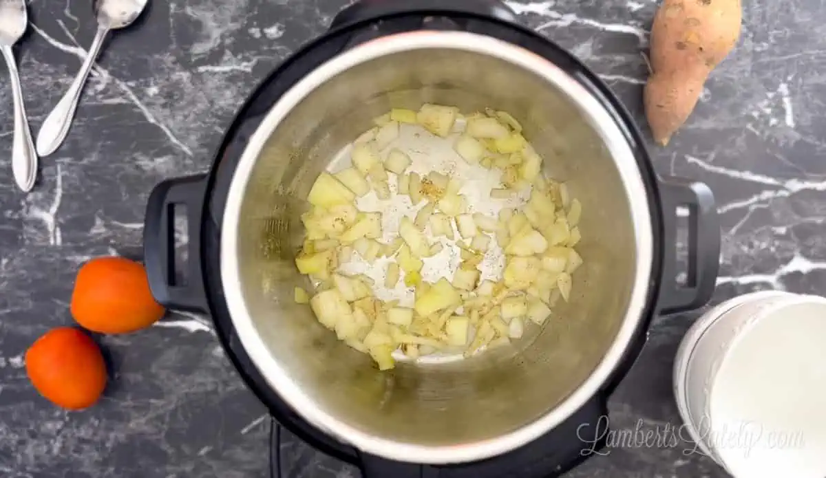 onions sautéing in an instant pot.