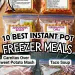 Assorted homemade freezer meals in labeled bags for Instant Pot cooking.
