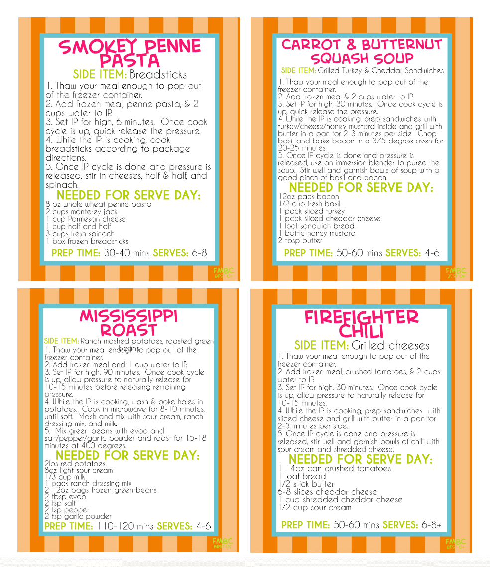 screenshot of freezer meal label printables.