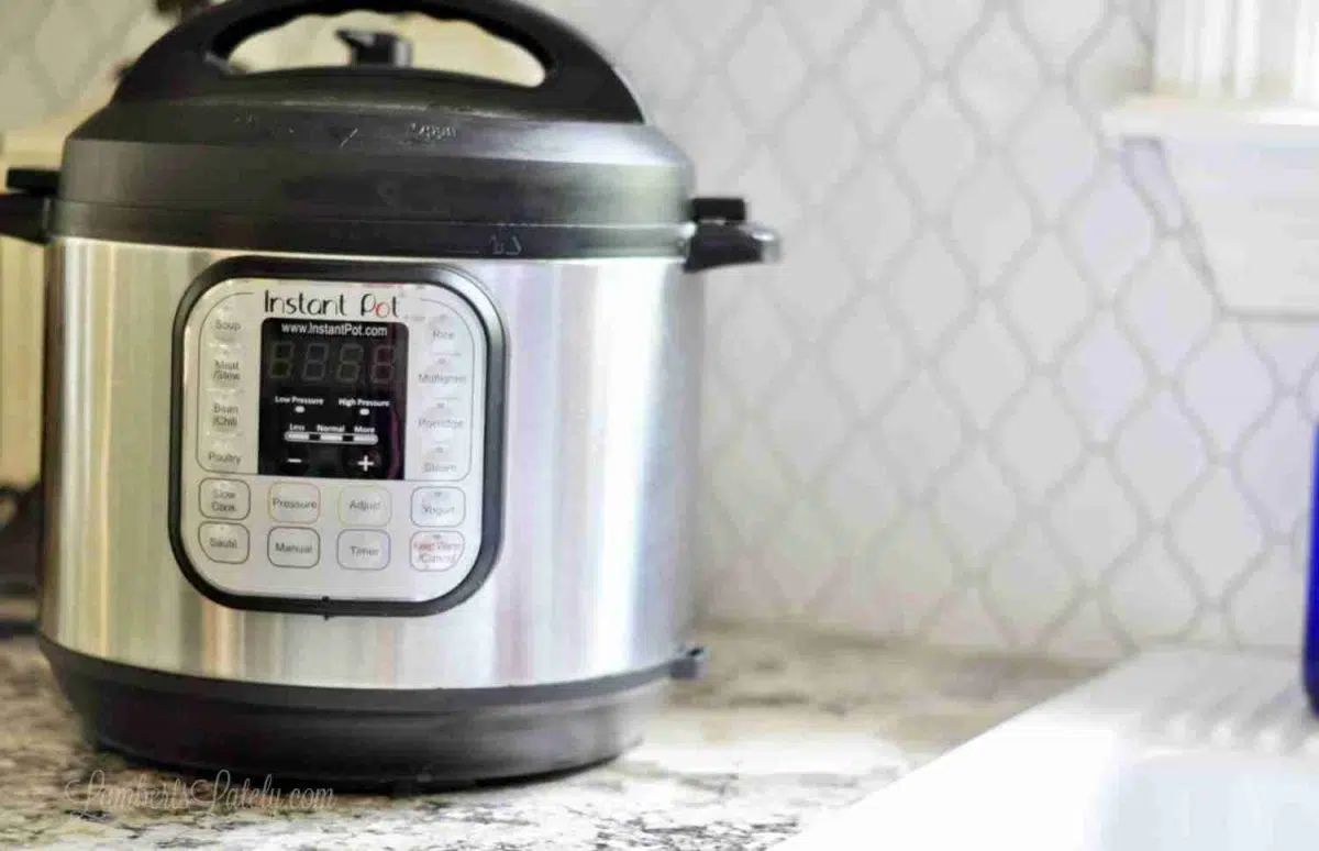 instant pot on a kitchen counter.