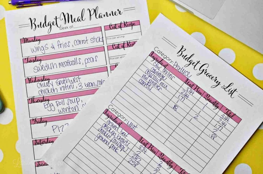 two grocery and weekly meal planner printable pages.