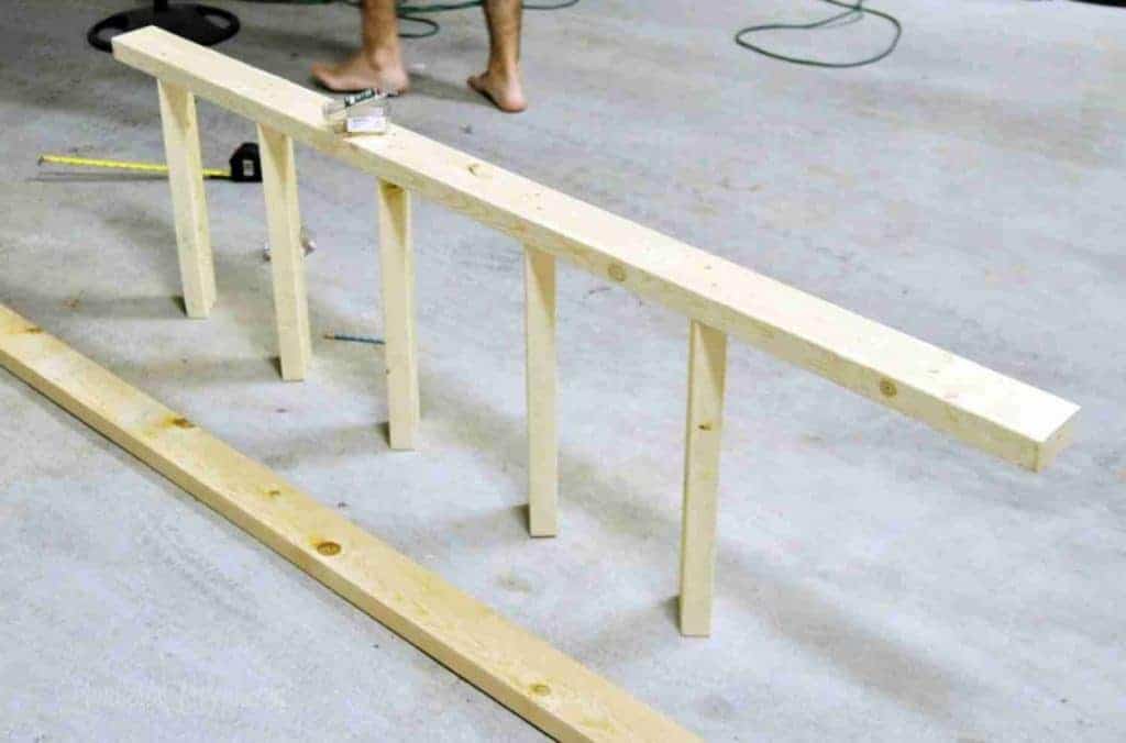 wood ladder formatting before screwing rungs in.