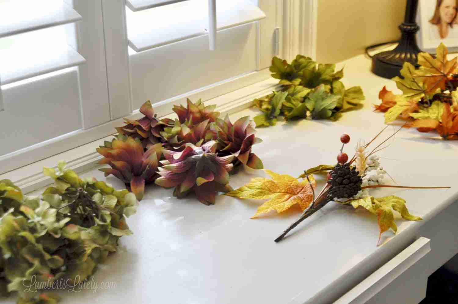 organizing florals and leaves by size
