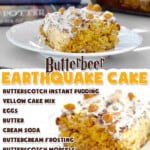 butterbeer earthquake cake graphic, with ingredients.